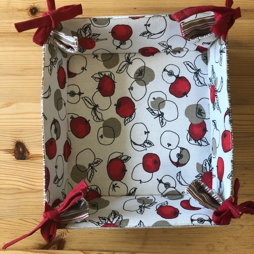 Apple Print Fabric Basket with Red Accents